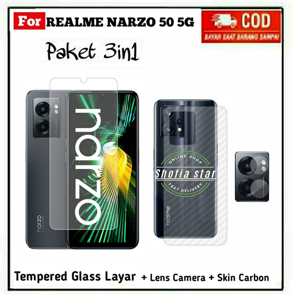 3IN1 TEMPERED GLASS NARZO 50 5G TG LAYAR ANTIGORES KACA FULL COVER