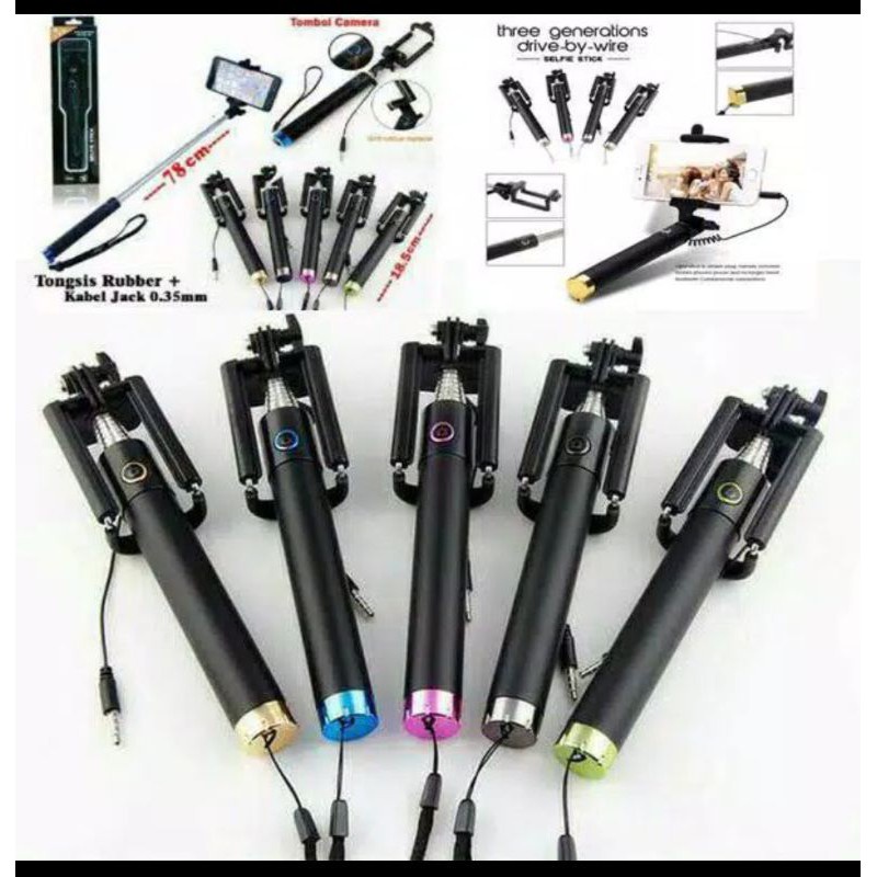 TONGSIS KABEL LIPAT BLACK MONOPOD SELFIE STICK CAMERA FULL BACK universal holder u