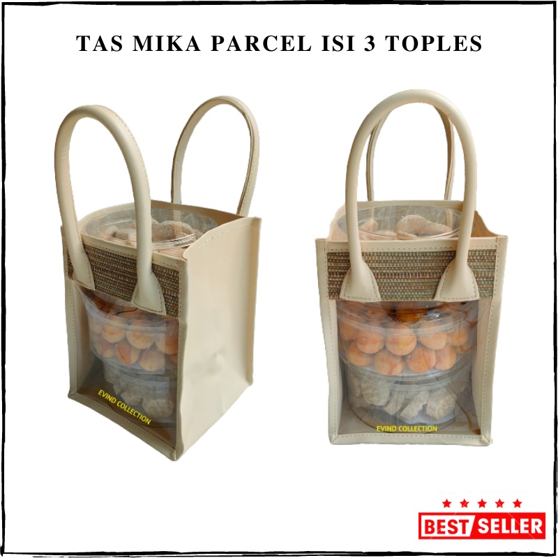 Tas Hampers Mika Mendong Isi 3 Toples Keranjang Parcel Mika Transparan Tas Mika Parcel Lebaran