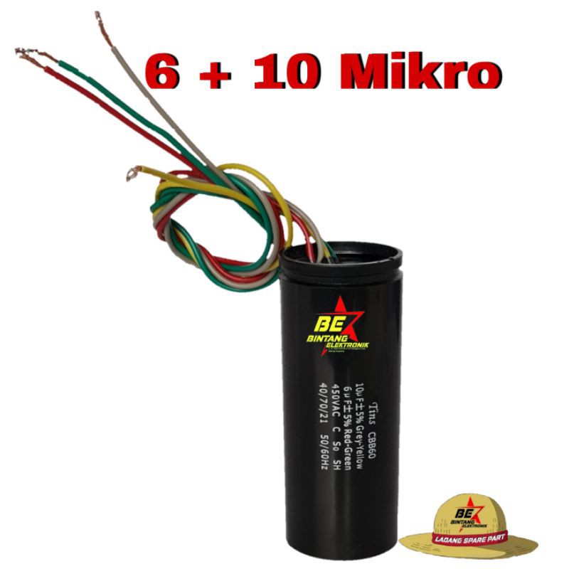 KAPASITOR 10 - 6 MIKRO Tins CAPASITOR MESIN CUCI 10 + 6 UF 6+10uF