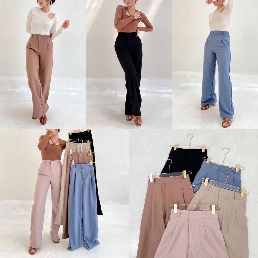 Kayla Pants / Celana Kulot Panjang / Wide Pants / Celana Panjang / Celana Panjang Murah / Baggy Pants / Kulot Panjang Murah / Kulot Linen / Celana Katun / Katun Linen Universal