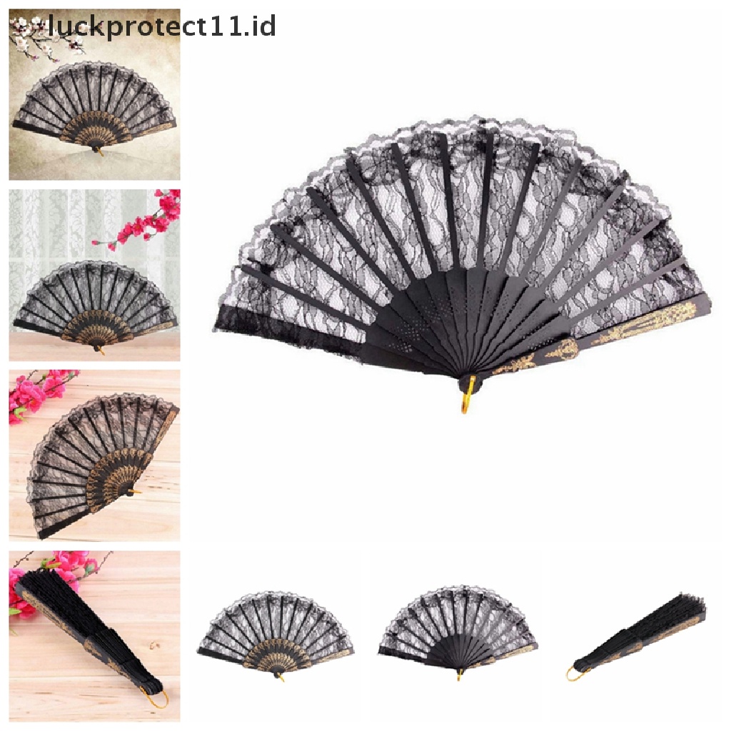 //HG&amp;ID// Black Spanish Style Dance Party Wedding Lace Silk Folding Hand Held Flower Fan .