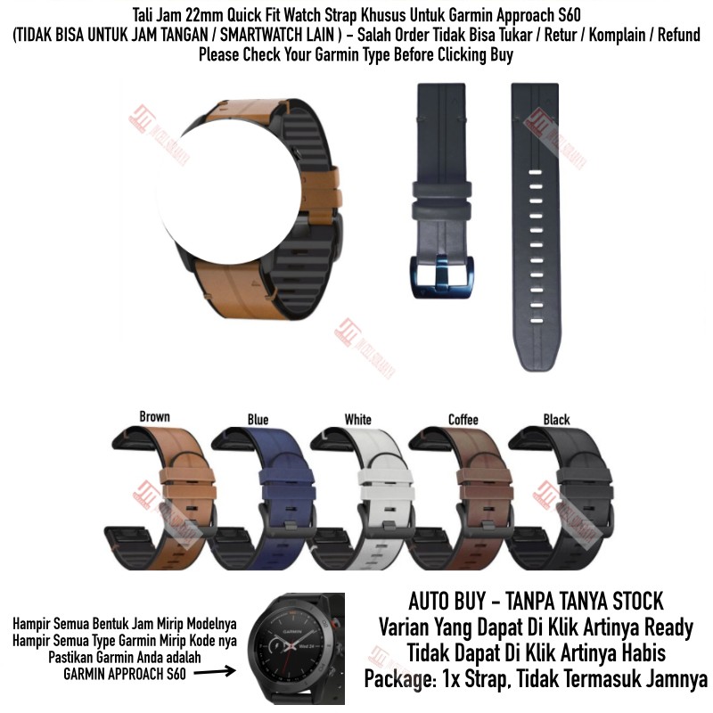 Tali Jam 22mm Quick Fit Watch Strap Garmin Approach S60 - Hybrid Rubber Leather