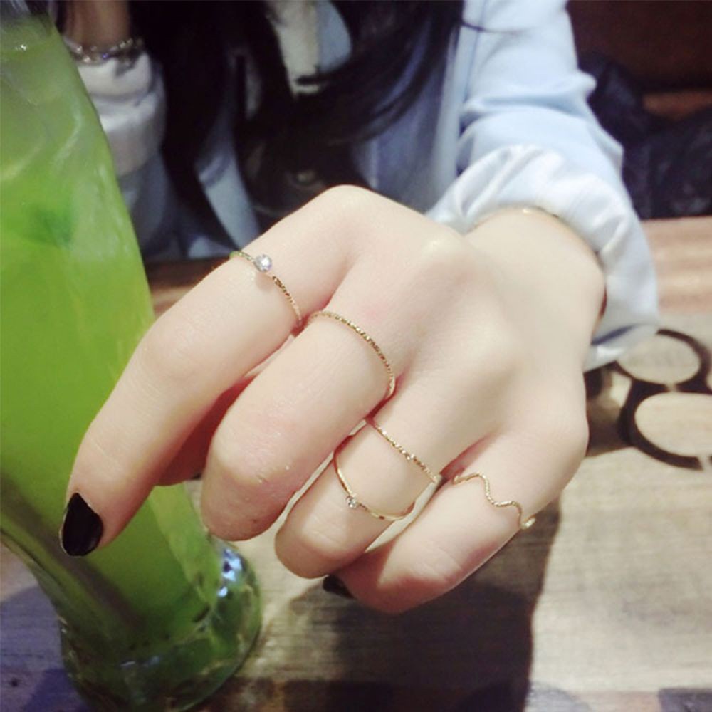 5Pcs / Set Cincin Jari Aneka Bentuk Warna Silver Untuk Wanita-Won