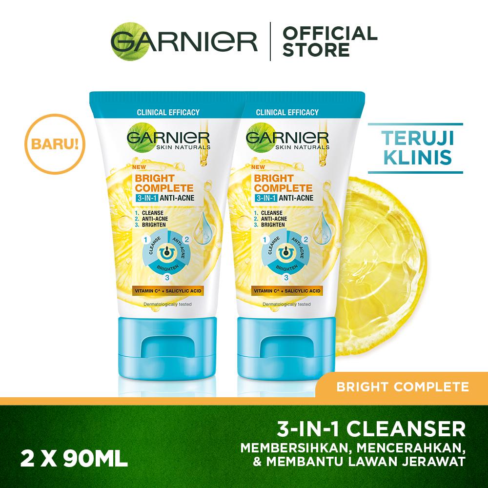 Garnier Bright Complete 3 In 1 Anti Acne Facial Wash Skin Care 2 X 90 Ml Shopee Indonesia 3949