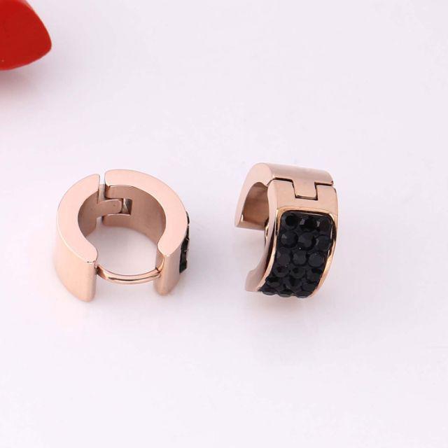 Anting Titanium Asli Jepit Permata Zircon Fashion Korea Stylish Anti Karat & Alergi MYG-238-B mata hitam