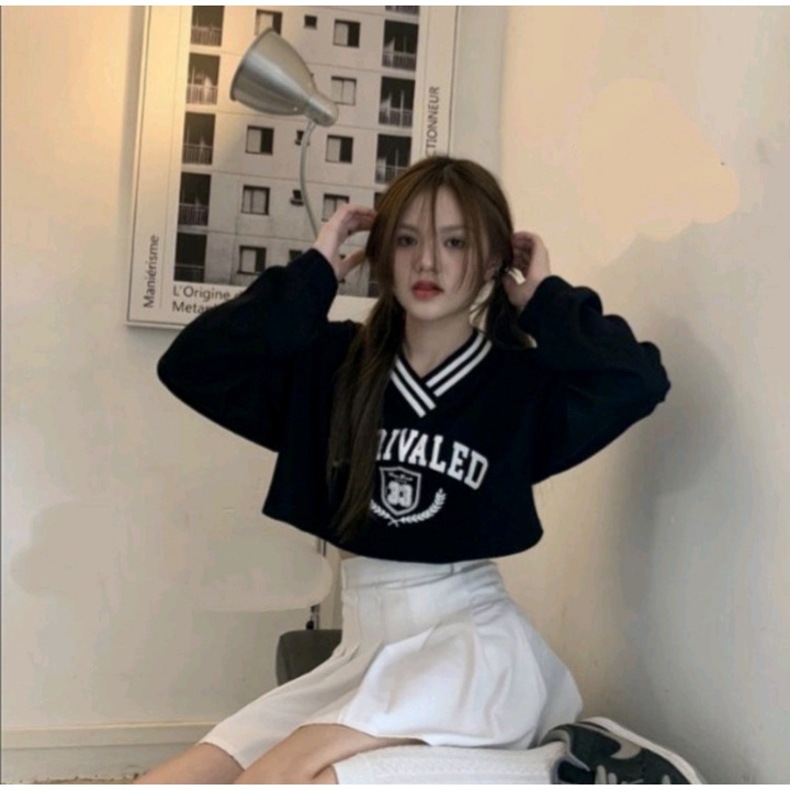 UNRIVALDE CROOPE - Vneck Oblong Sweater Oversize - Sweater Crop Wanita  Terbaru Fashion Terkini Korean Style