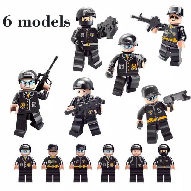Lego not City police swat army minifigures set black mainan anak import