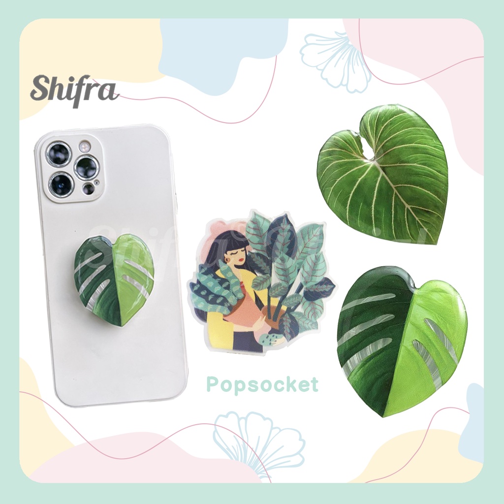 Shifra Pop Socket HP Silicon Transparan Phone Grip Woman Daun