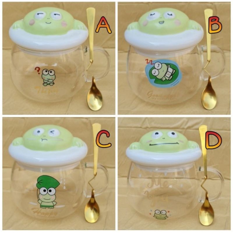Gelas + sendok kaca keroppi keropi