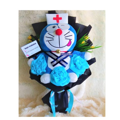 Buket Bunga dan Boneka Wisuda Doraemon