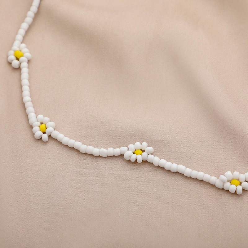 Fancyqube Kalung Rantai Klavikula Manik-Manik Bunga Aster Kecil Bahan Akrilik Gaya Boho Korea Untuk Wanita