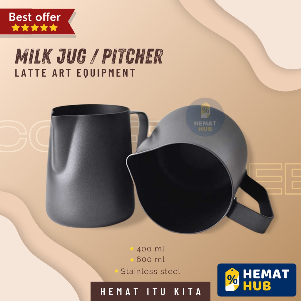 Milk Jug Coffee Latte Art Maker Alat Peralatan Teko Kopi Susu Cappuccino Hitam Black Stainless Steel