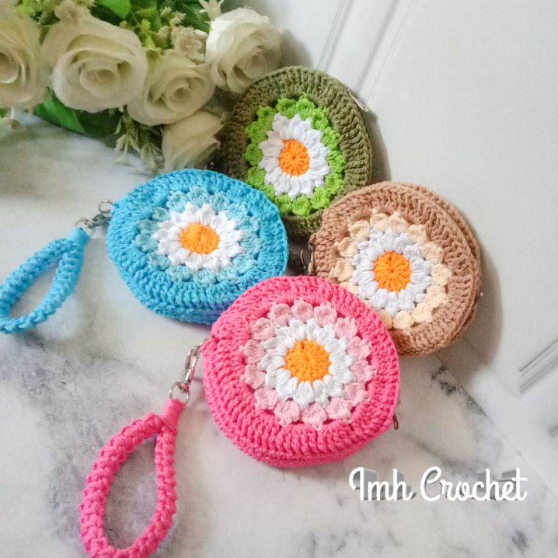 Dompet koin rajut bunga /souvenir pernikahan/ souvenir dompet