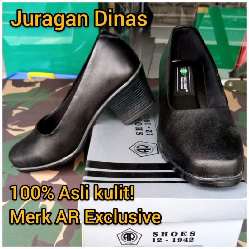 Sepatu PDH Wanita hitam dove merk AR Exclusive hak 5 cm