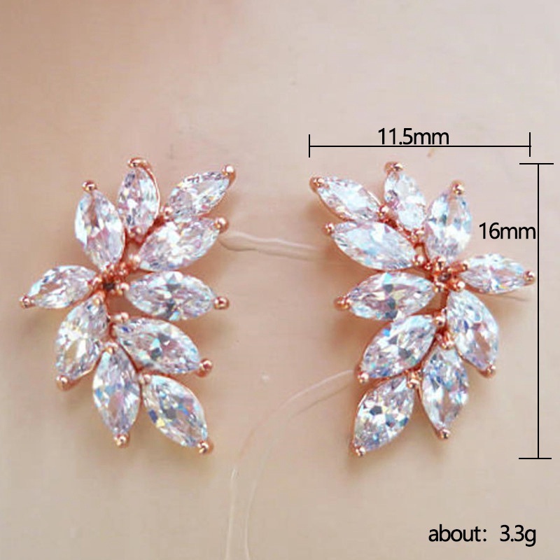 Anting Tusuk Desain Daun Hias Cubic Zirconia AAA Untuk Wanita