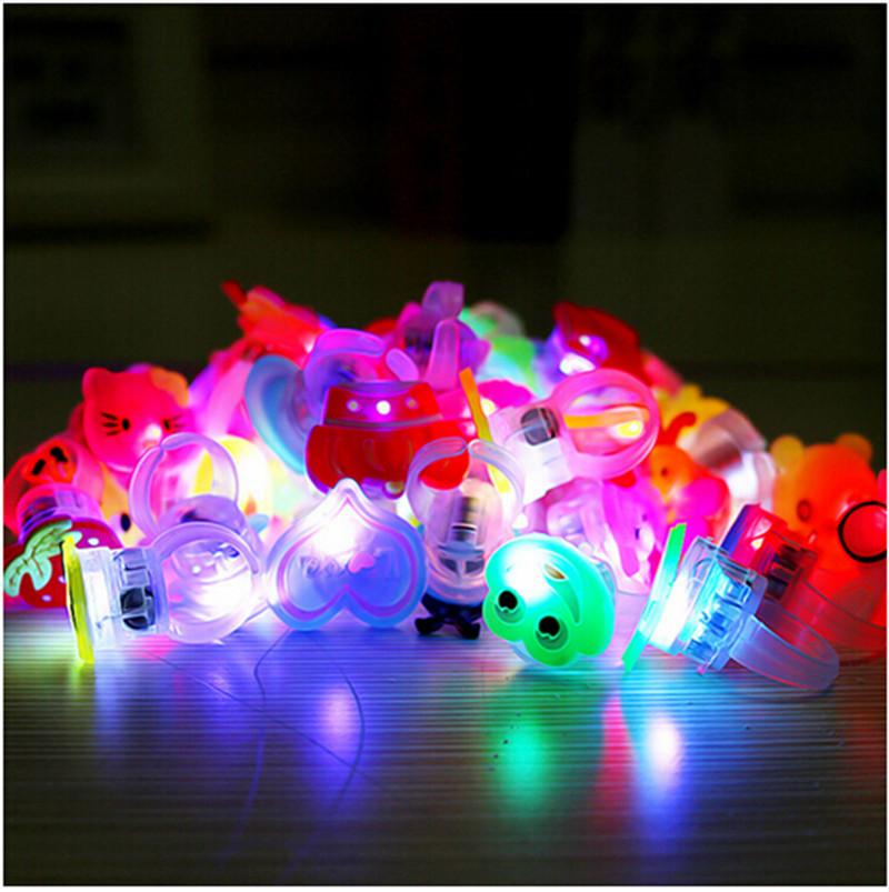 Shine Glow In The Dark Mainan Anak Anak 10Pcs/Set Bercahaya LED Flash Kartun Hewan Lem Lembut Rings