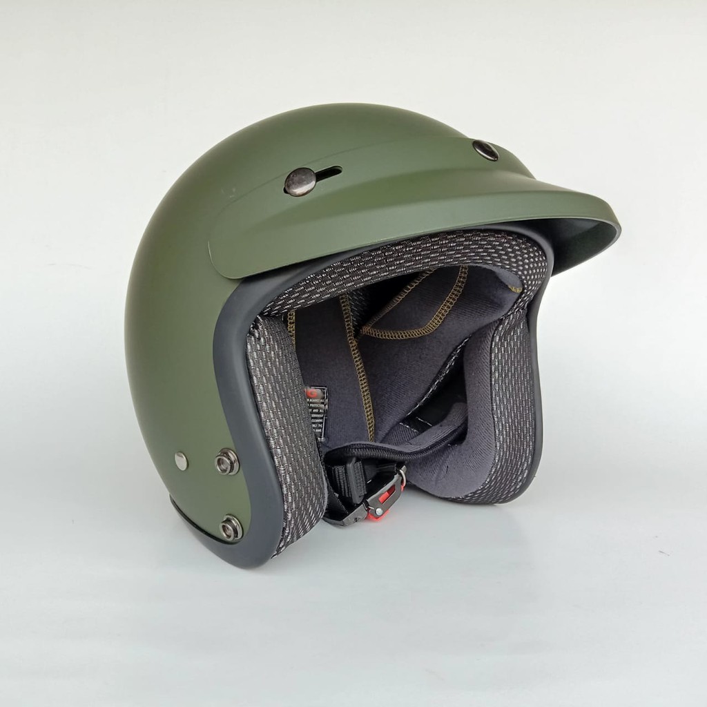 Helm Retro Cakil Modular Hijau Army Doff (Vespa / Klasik / Vintage)