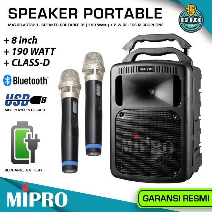 SPEAKER PORTABLE BLUETOOTH + 2 MIC WIRELESS MICROPHONE MIPRO MA708 SDF651651E