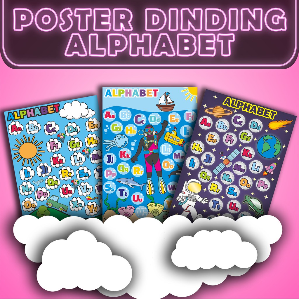 Poster Dinding Alfabet Media Belajar Huruf Abjad Mainan Edukasi Anak