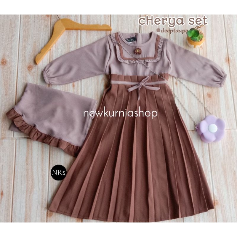 Gamis Anak Cherya / Tiffani Twill Premium / Cherya Set Hijab / 7-9 Tahun