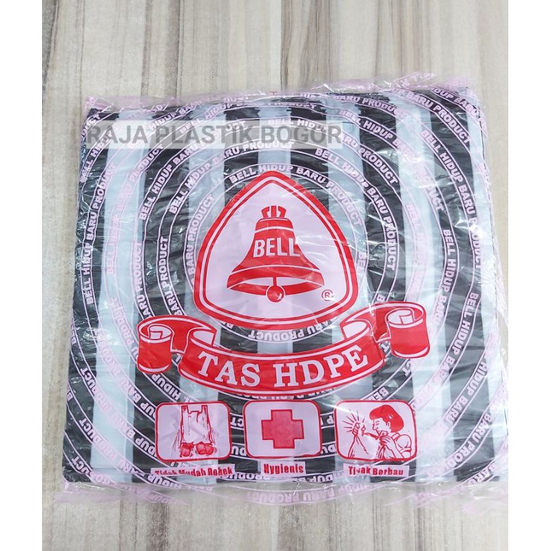 KANTONG KRESEK PLASTIK BELL HDPE BAGUS BELANG SALUR HITAM PUTIH UKURAN 28