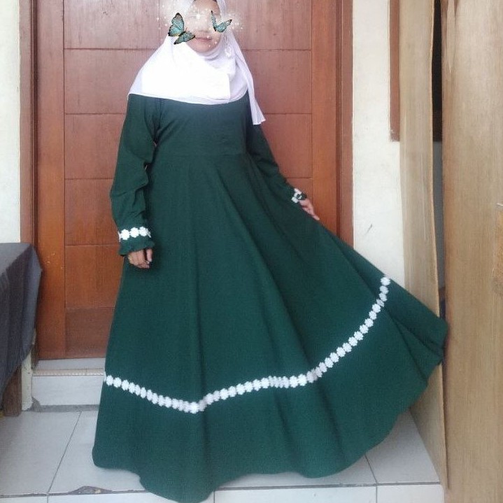 GAMIS RENDA BUNGA / WOLFIS / GAMIS POLOS  / WARNA HIJAU BOTOL