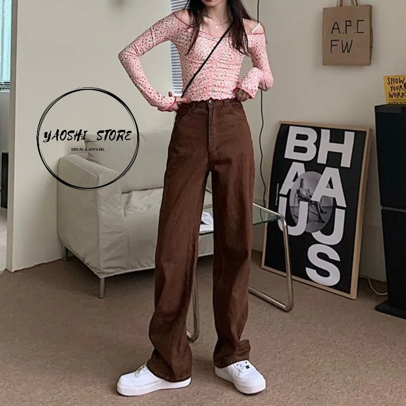 YAOSHI- Celana Panjang Jeans Wanita Pinggang Tinggi- JEANS KOREA NEW CELANA KULOT LOOSE