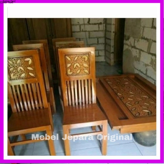 meja makan panjang , kursi Teras rumah  minimalis 6 kursi jati ukir khas Jepara