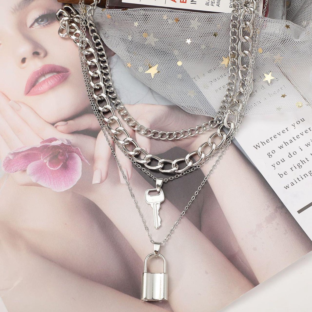 Lily Wanita Lock Pendant Punk Anti Karat Perhiasan Aesthetic Kalung