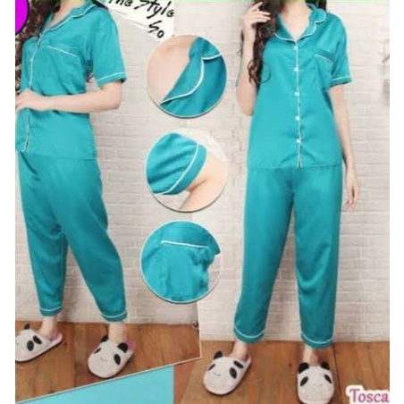SATINCP - Satin Silky Velvet Premium Vibelle Shop Grosir Baju Tidur CP Piyama Fashion Murah Wanita-Hijau Tosca