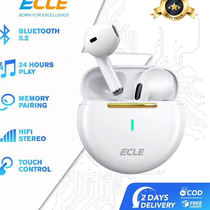 Sangat Nyaman.. (NEW) ECLE Pro 6 Music TWS Sports Earphone FreeBuds Headset Bluetooth Noise Reductio