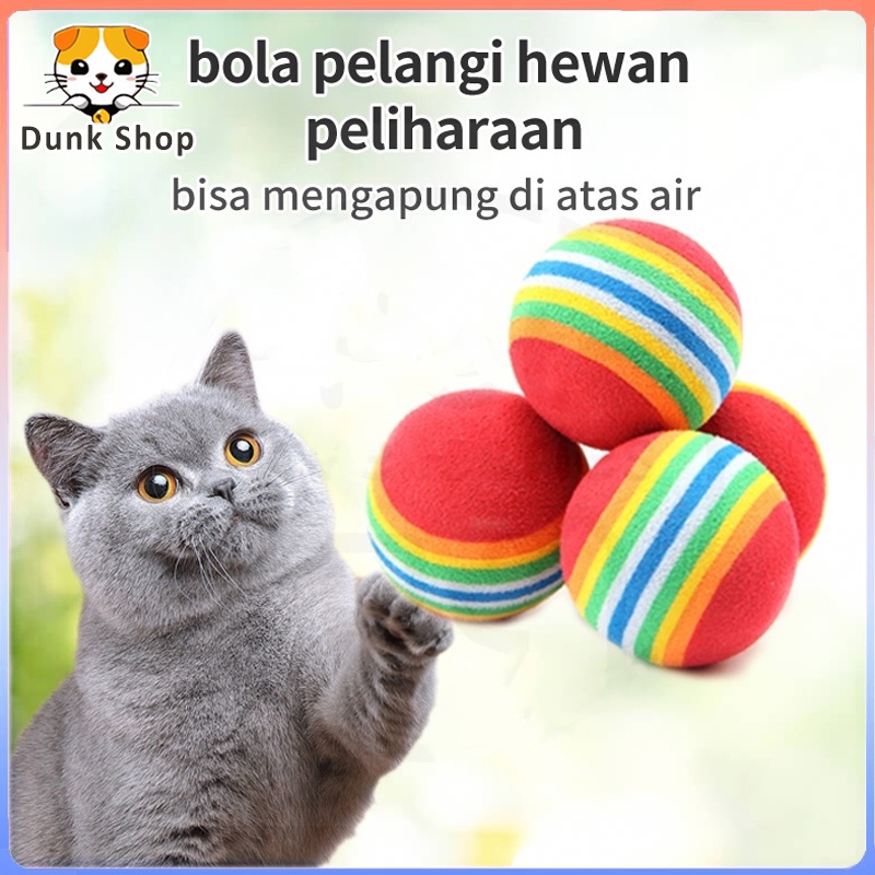 mainan kucing bola berwarna pelangi untuk kucing elastis rendah mainan interaktif asksesoris hewan peliharaan mainan bola kucing anjing mainan