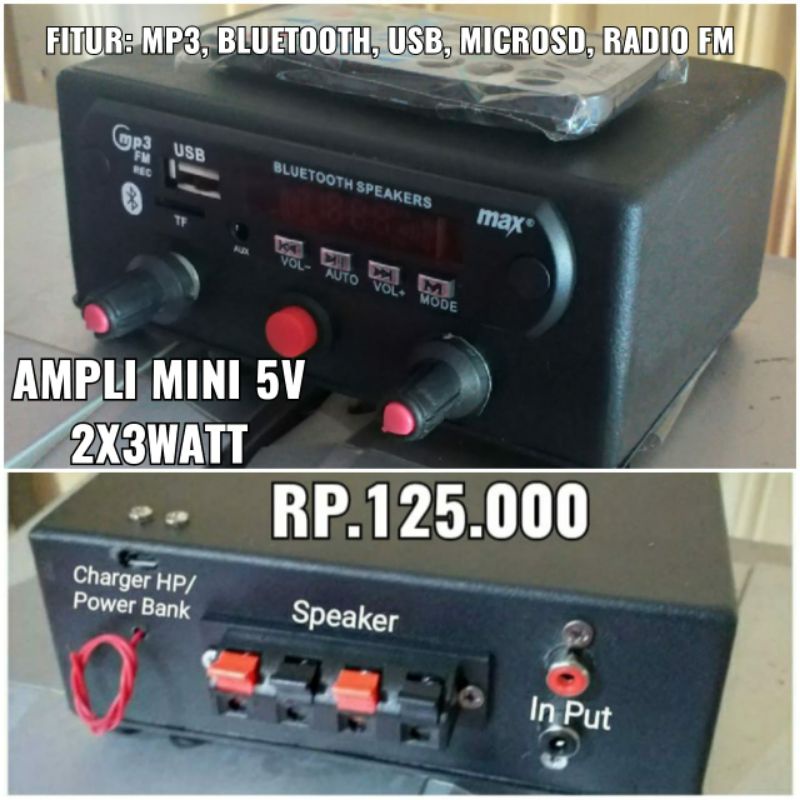 AMPLI MINI 5V fitur MP3 Bluetooth