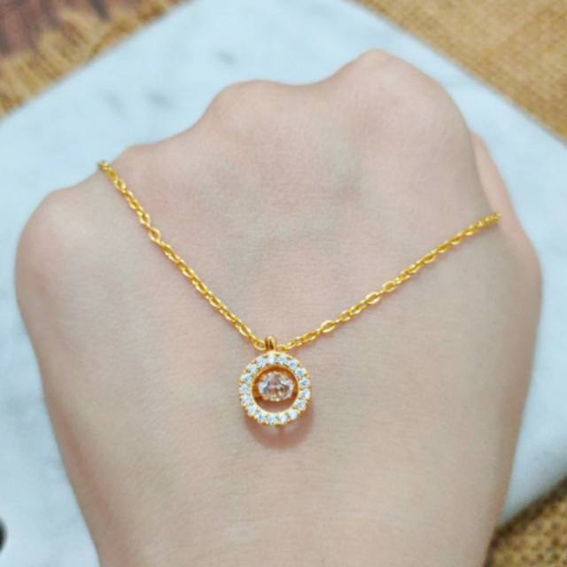 Kalung Liontin Dancing Stone White Flirting Medallion Gold Emas asli