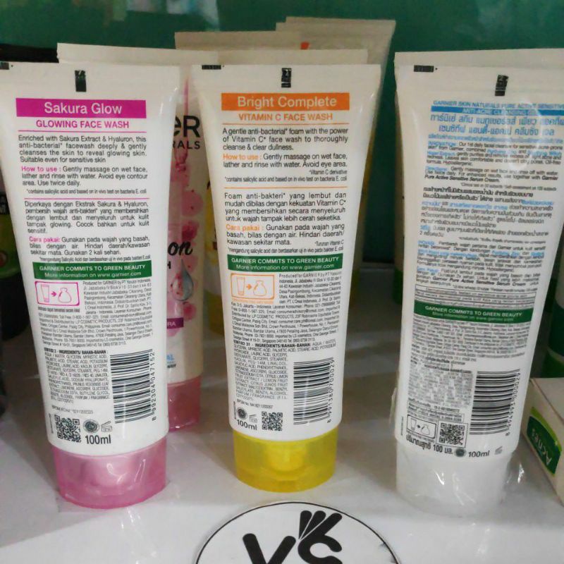 Garnier Sabun Cuci Muka 100 ml Cewek Wanita Sakura Glow Face Wash Pink Bright Complete jenis kulit Kuning Pure Active Sensitive Anti Acne Cleansing Gel