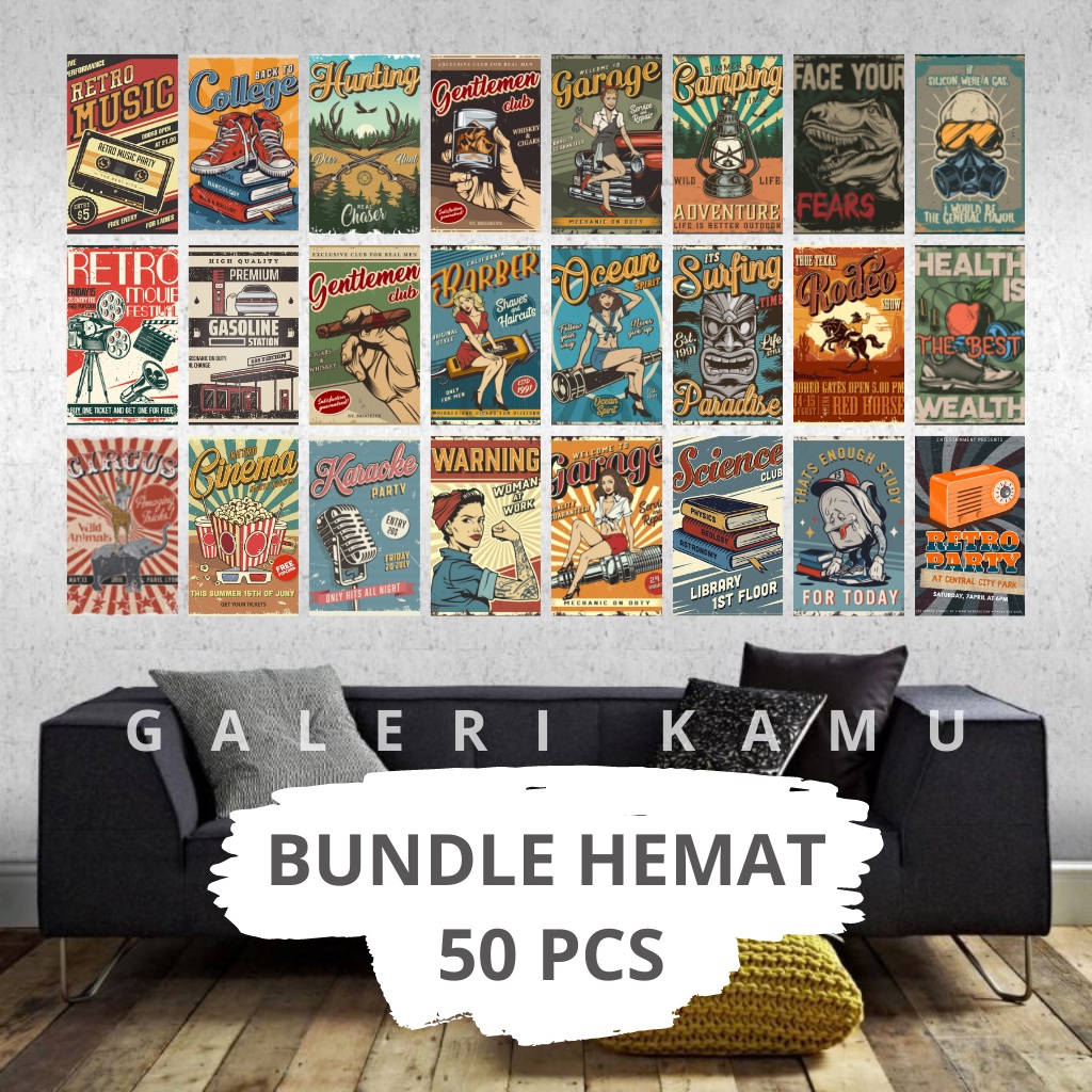 Poster Dinding Aesthetic [BUNDLE 50 PCS] Retro/Hitam Putih/Putih/Coklat/Biru/Ungu/Pink A4/A5 Murah P