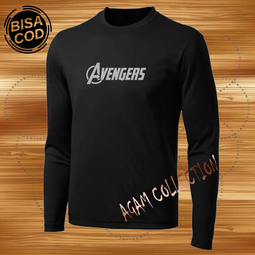 Agam Collection Baju Kaos Distro Avengers Text Silver Lengan Panjang Premium Quality