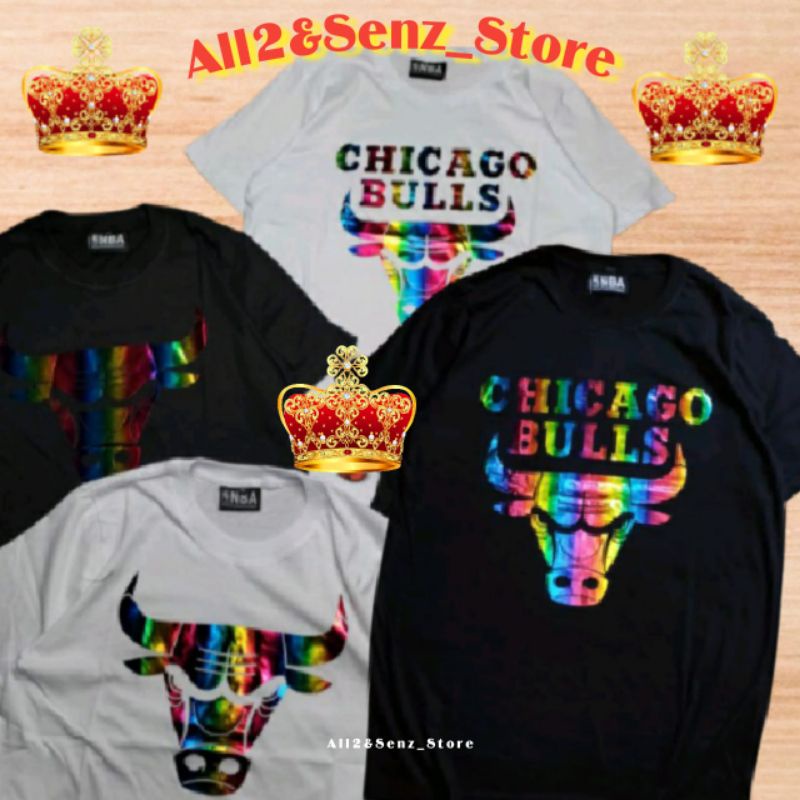 T-shirt Casual Distro Pria Wanita Chicago Bulls x NBA Rainbow pelangi