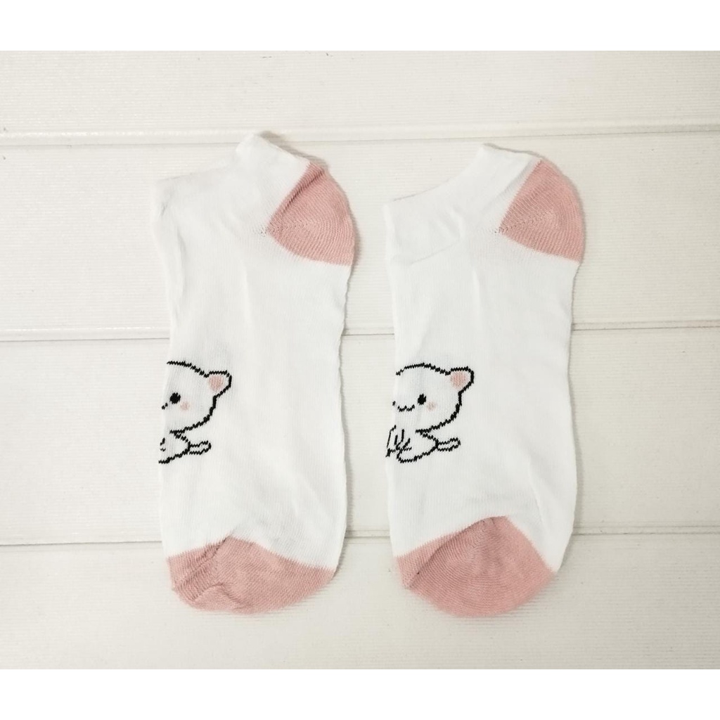 ☛TK☚ Kaos Kaki Wanita Motif Pink Cat Kucing Meow Fashion Korea Women Sock Import Murah K012
