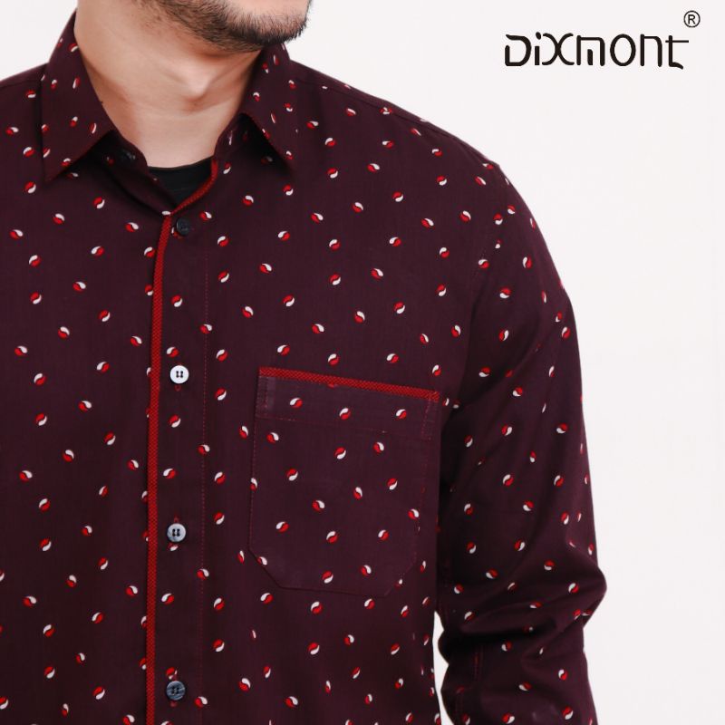 Dixmont Kemeja Pria Basic Formal Motif Lengan Panjang Hem ML01021