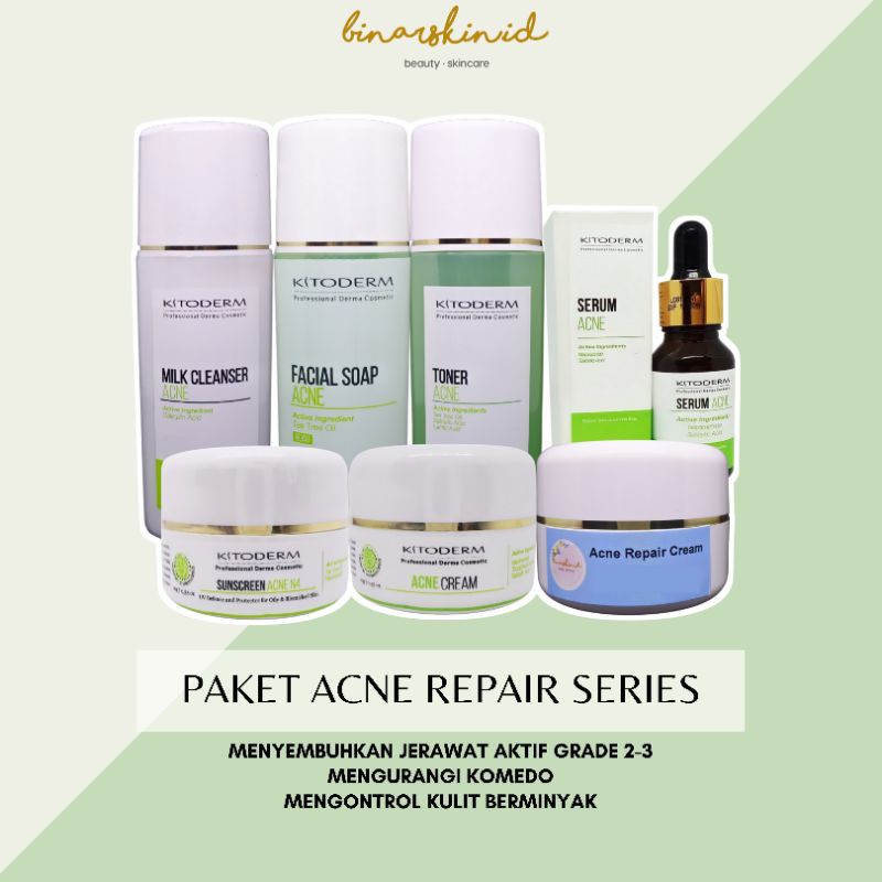 ❤ BINARSKIN ❤ ACNE REPAIR SERIES Paket Skincare Menyembuhkan Jerawat Kitoderm