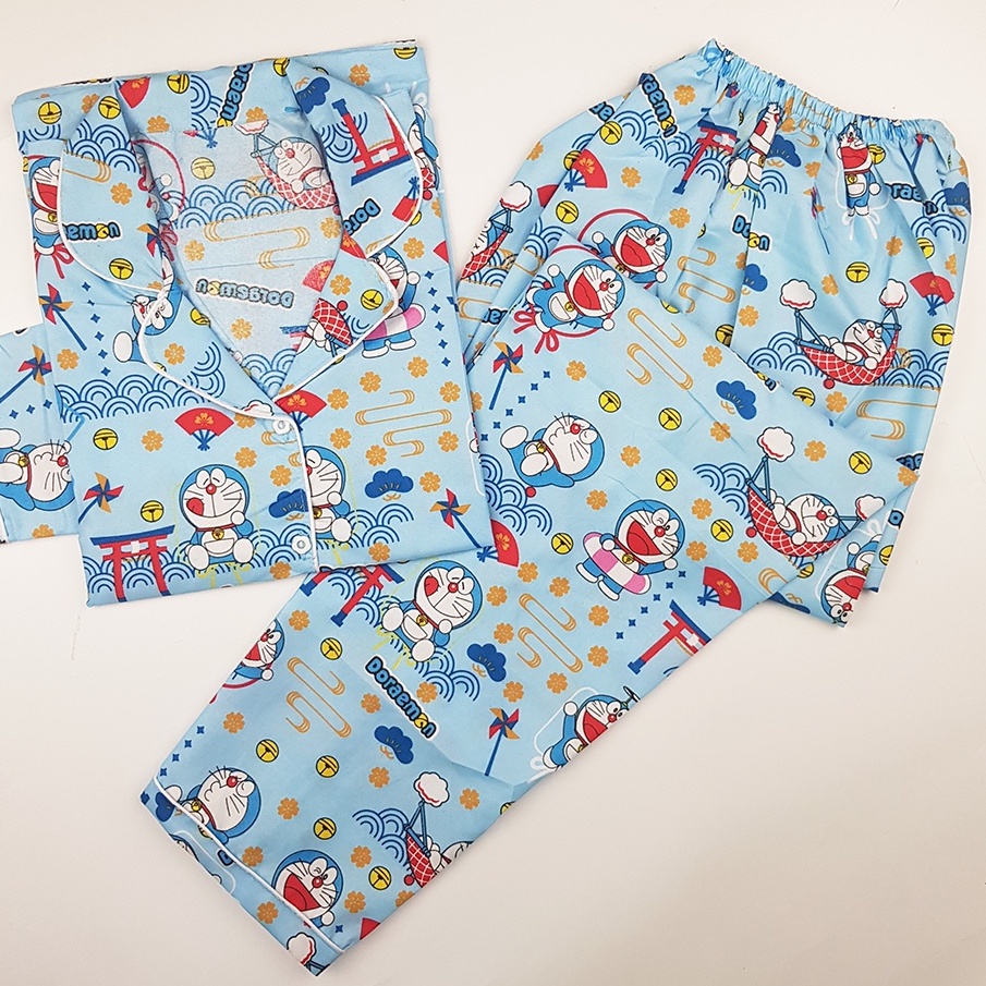 Baju Tidur Piyama Wanita Dewasa Setelan CP Motif Trendy-CPL DORA SAKURA BLUE