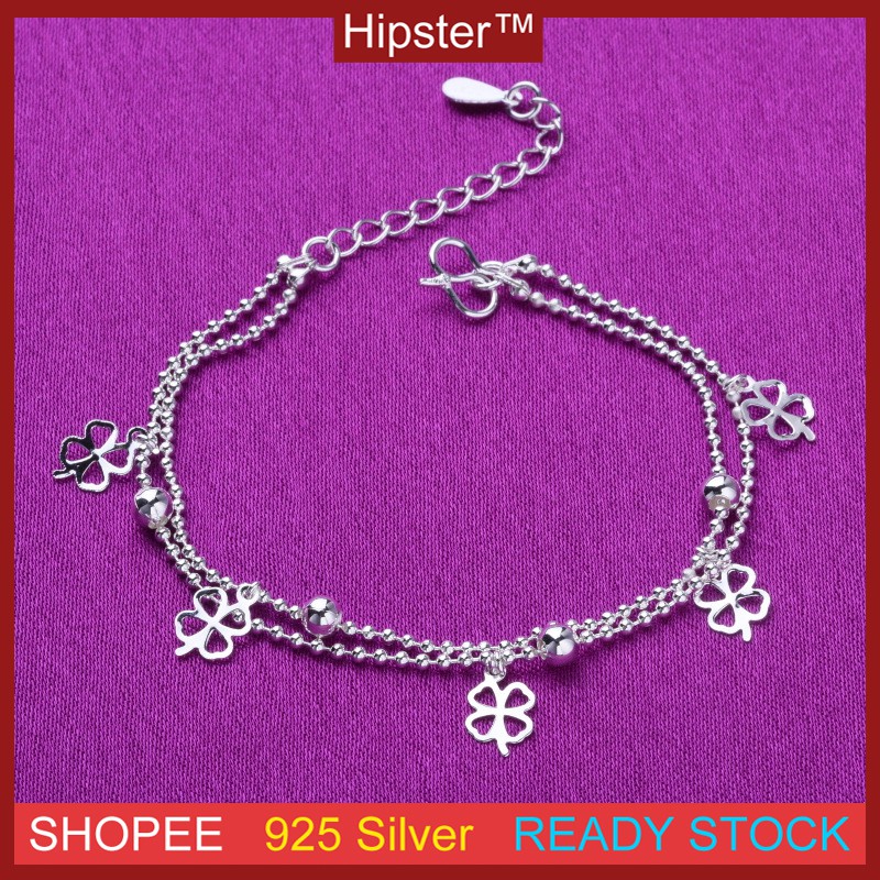 Fashion Aksesoris S925 Pure Silver-foot Edgy Clover Desain Kepribadian Sederhana