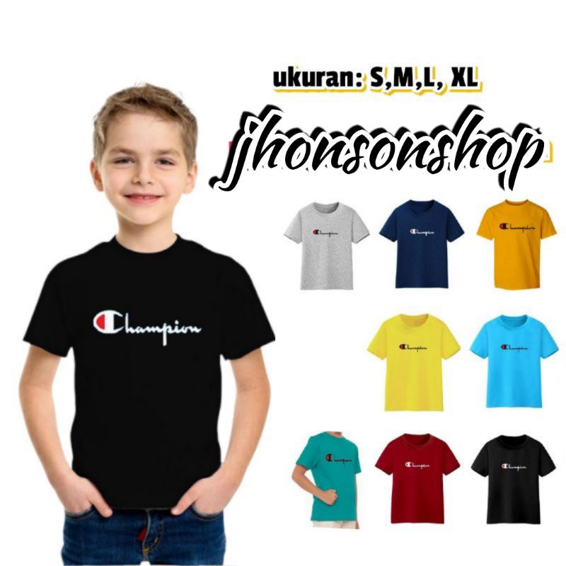 kaos oblong anak-anak logo C4MP10N-T catton T-shirt buat usia 2-11