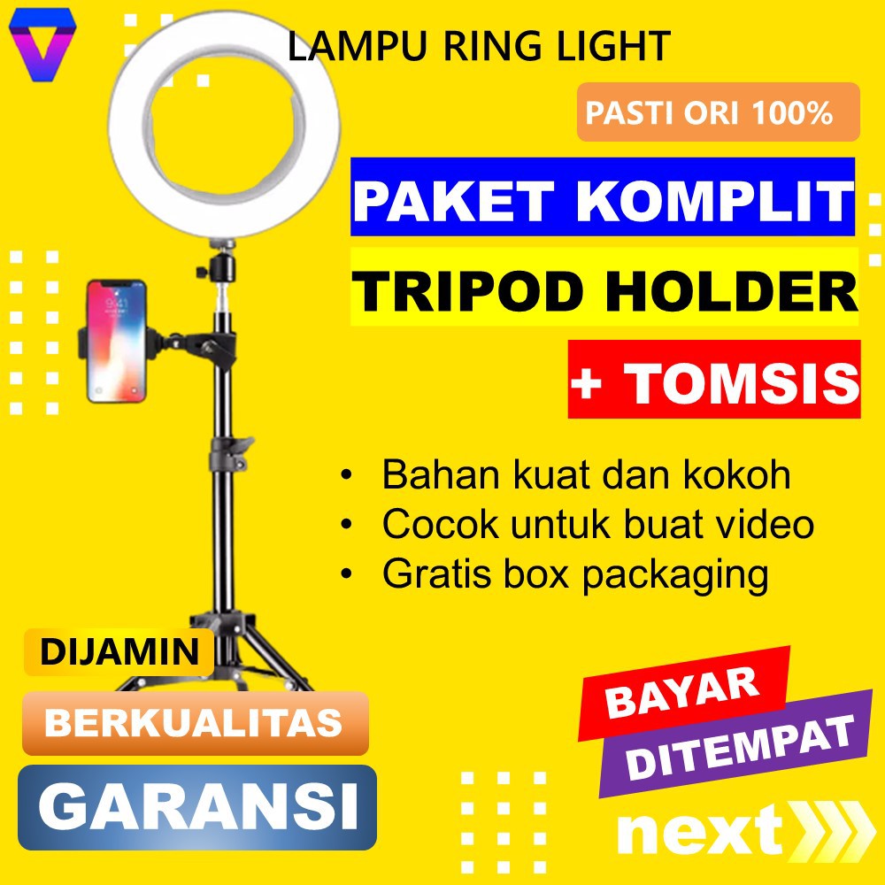 RINGLIGHT LAMPU RING LIGHT SELFIE LED BULAT LAMPU TIKTOK MAKE UP VLOG TRIPOT HOLDER TOMSIS JS109