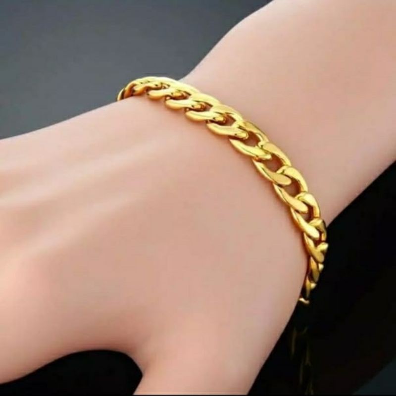 Gelang Titanium pria wanita Rantai Pipih Gold Anti karat selamanya