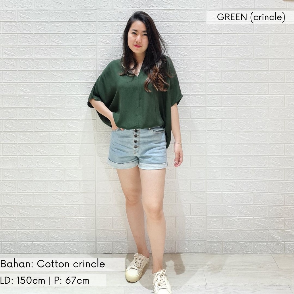 2904 CARITA OVERSIZE TOP BLOUSE BIGSIZE JUMBO FELICIA BLOUSE-GREEN (crincle)
