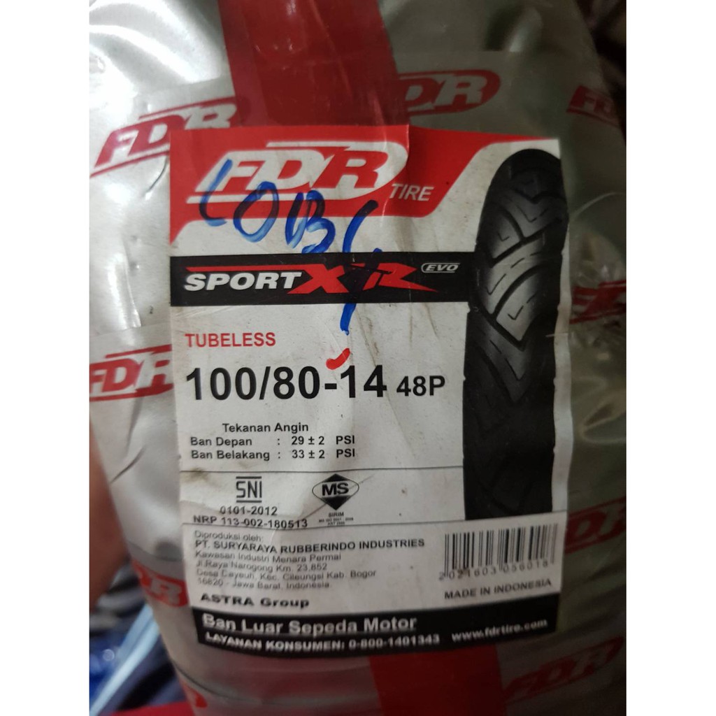 BAN FDR TUBLESS 110/80-14 SPORT XR EVO