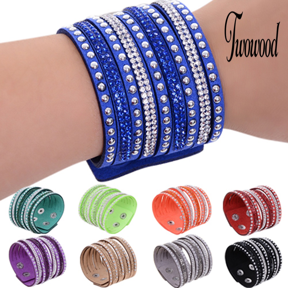 Gelang Multilayer Bahan Velvet Aksen Berlian Imitasi Untuk Wanita